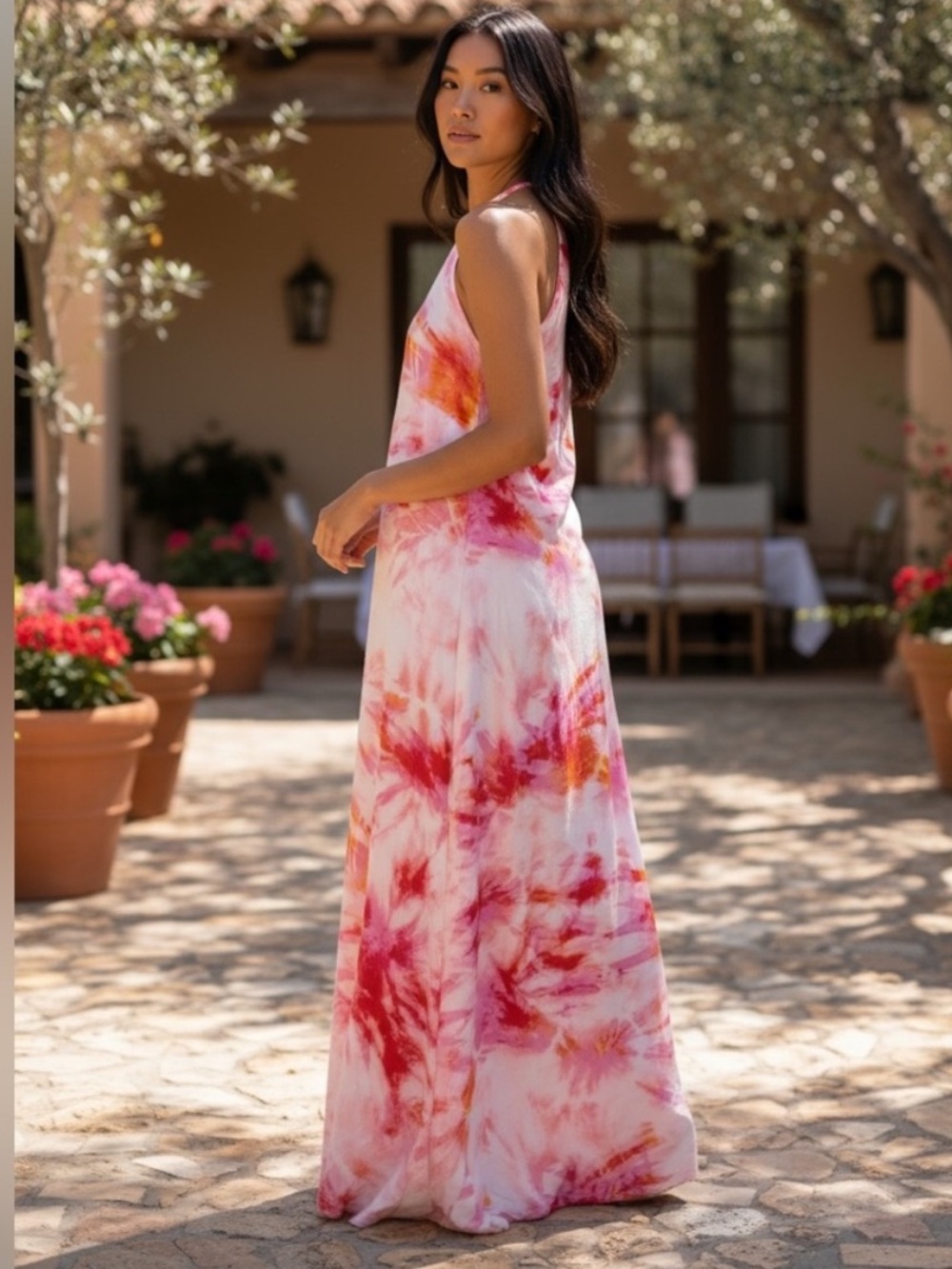 Ann Taylor Pink Orange Tie Dye Sleeveless Maxi Dress Size M NEW